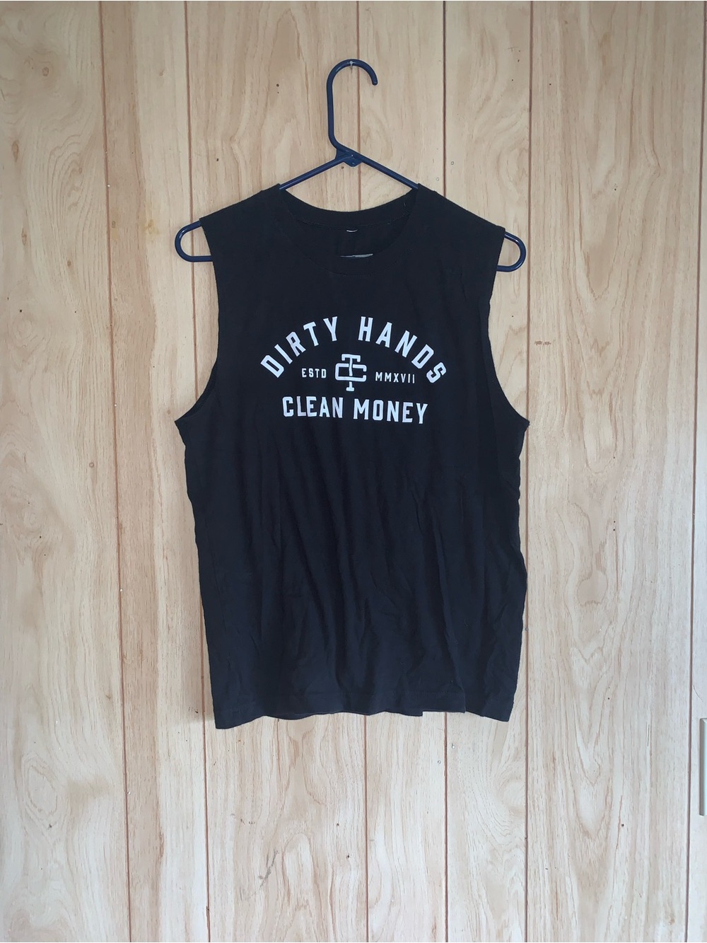 Trolls Black Muscle Tee with White Graphic - "Dirty Hands Clean Money"